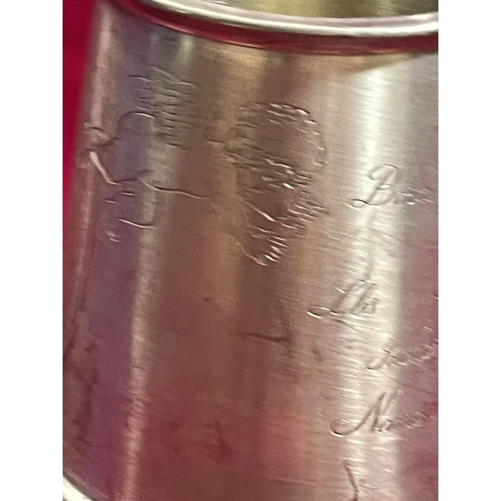 Vintage Sheffield England Pewter Baby Cup with Cherubs And Stork Handle